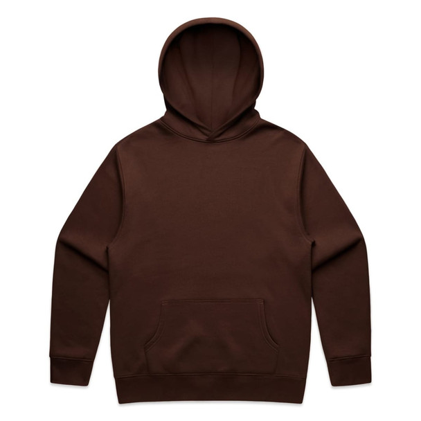 A brown hoodie featuring a hood and a front pocket, with a simple design and no visible branding.