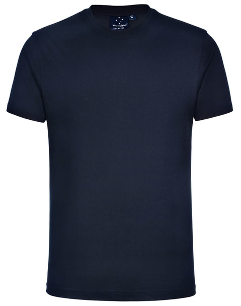 A unisex cotton t-shirt in a dark grey colour, featuring a logo on the front and short sleeves.