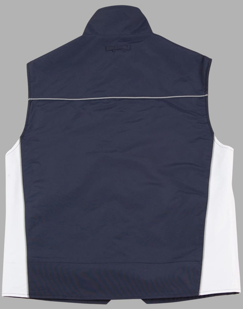 A men's 3-in-1 jacket in navy with white side panels and a logo on the back. Ideal for versatile layering.