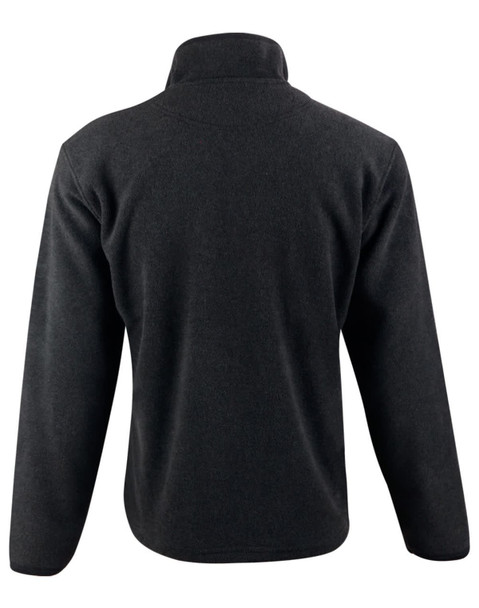 A black adult's half zip polar fleece pullover with a high collar and long sleeves, featuring a logo.