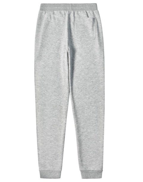 Light grey adults' poly/cotton terry sweat pants with an elasticised waistband and cuffs. Features two side pockets.