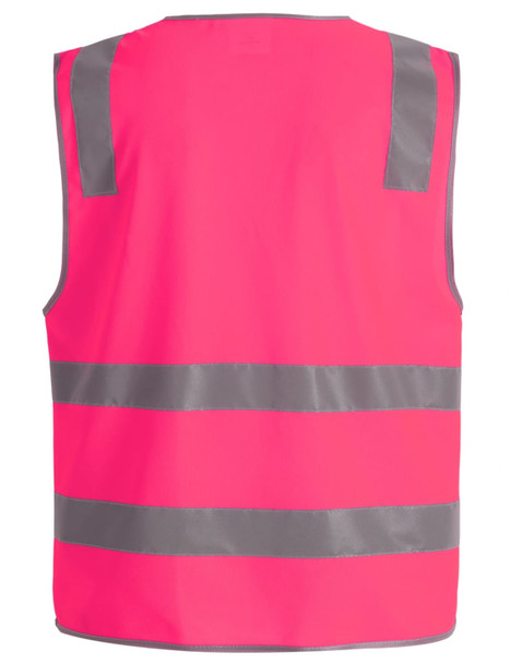 A bright pink safety vest with grey shoulder reflective tapes, designed for high visibility and safety.