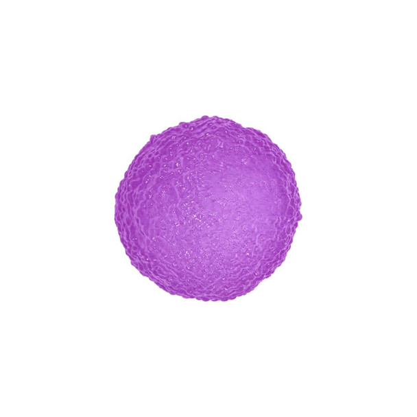 A round, squishy stress relief ball in vibrant purple, featuring a textured surface.