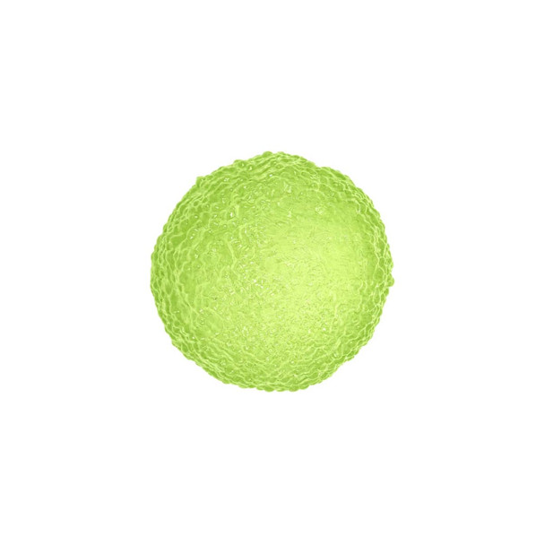 A vibrant green squishy ball with a textured surface, designed for stress relief.