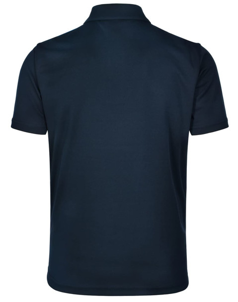 A dark navy kids' polo shirt with short sleeves and a plain back design, featuring a logo on the chest.