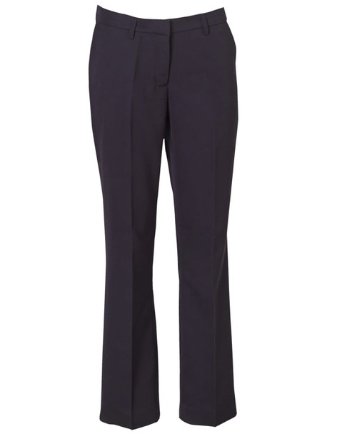 Ladies permanent press pants in dark navy, featuring a classic fit and smooth, wrinkle-resistant fabric.