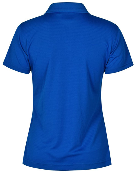 A ladies' Cooldry textured polo shirt in vibrant blue, featuring a collar and short sleeves, with a logo on the neck.