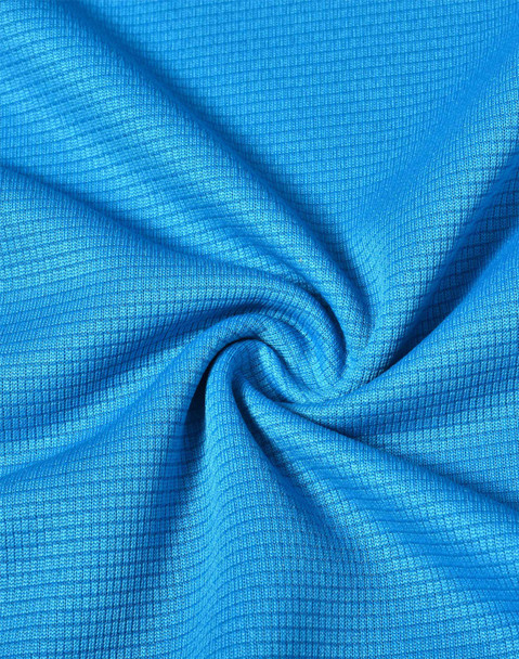 A textured fabric in bright blue, showcasing a grid pattern suitable for lightweight performance wear.