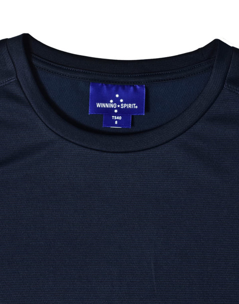 A navy blue ultra lightweight performance T-shirt with a round neckline and a small logo label inside.