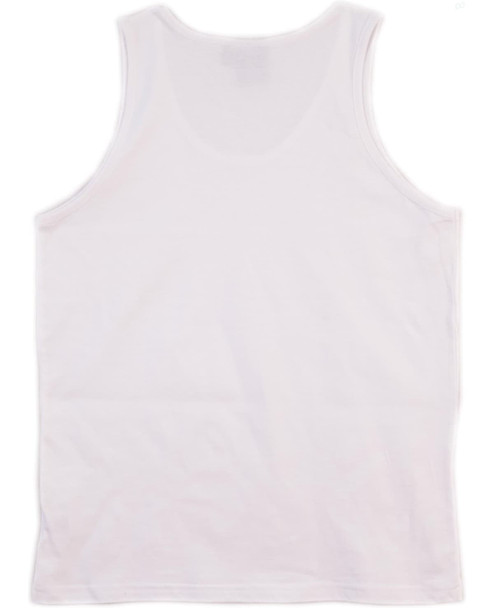 A plain white men's cotton singlet with a crew neck design and no visible branding.