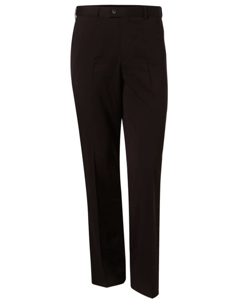 Men's slacks in black, made from polyviscose stretch fabric, featuring a smooth finish and a button closure.