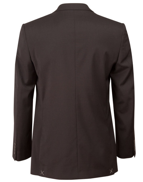 A Men's two-button jacket in dark brown wool stretch, featuring a tailored fit and long sleeves.