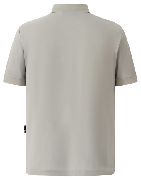A grey men's polo shirt featuring a standard collar and short sleeves. It has a logo on the front.
