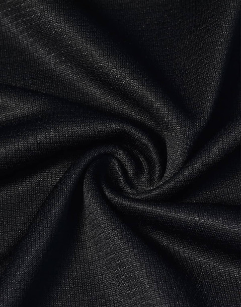 A close-up of black fabric with a textured finish, showcasing a spiral pattern. It appears lightweight and breathable.