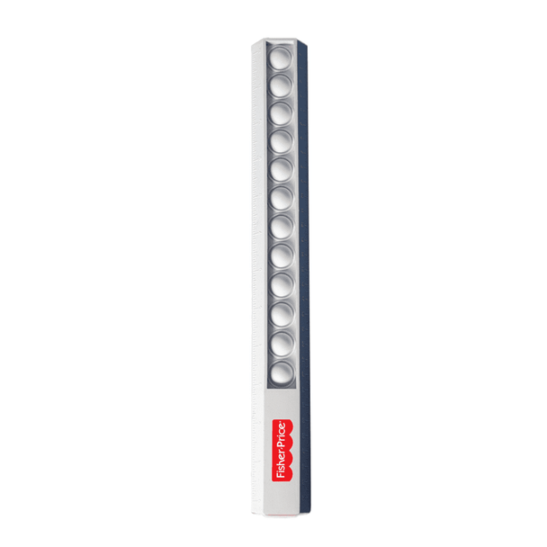 A 30cm popper ruler in white with a red logo, featuring multiple pushing buttons along its length.