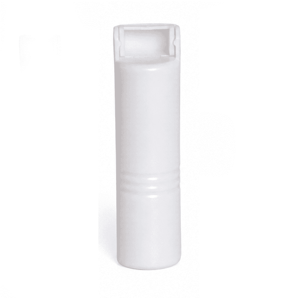 A white lint remover with a cylindrical shape and an integrated roller mechanism. The product has a logo on its surface.