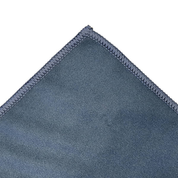 A blue sports towel with a stitched edge, featuring a logo in the corner. Ideal for gym or outdoor activities.