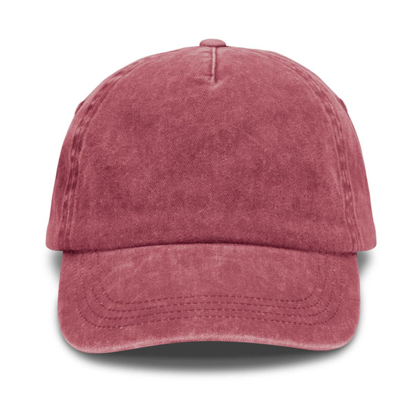 A vintage washed cap in a soft, dusty rose colour, featuring a rounded brim and an interior logo.