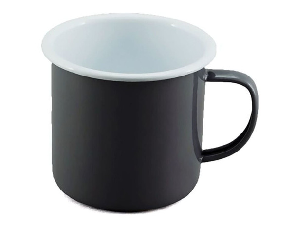 A two-tone 500ml mug featuring a black exterior and white interior with a handle, and a logo on the side.