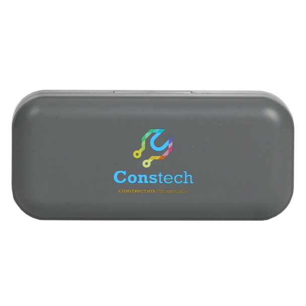 A grey tool case featuring a logo, containing a 55 in 1 pocket screwdriver tool set.