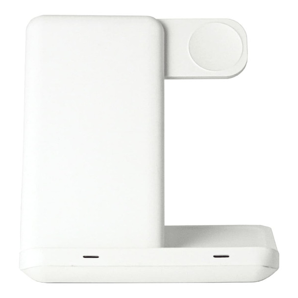 A white 3 in 1 wireless charger with a compact design and an integrated charging pad.