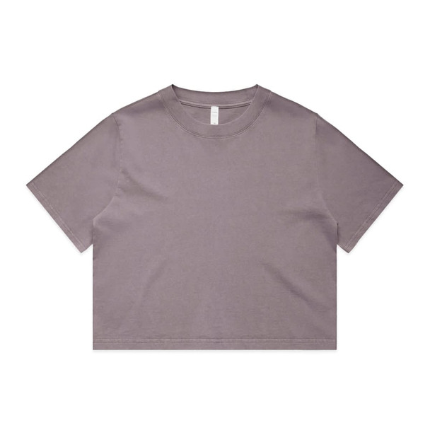 A heavy faded cropped tee in a soft mauve colour, featuring a simple design and a classic crew neck.