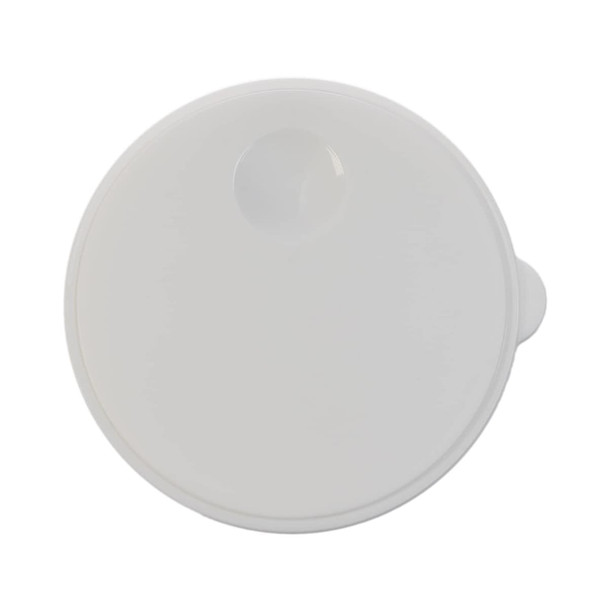 A coffee cup lid in white, featuring a small opening and a secure locking mechanism.