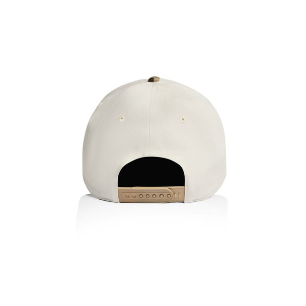 A two-tone camo cap featuring a cream and khaki colour scheme with an adjustable strap in the back.