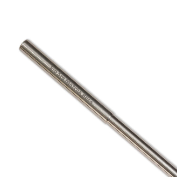 A stainless steel telescopic straw with a subtle metallic finish. It includes a branding logo.