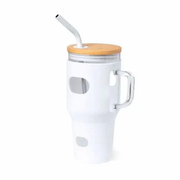 Travel mug Glass with straw and silicone sleeve