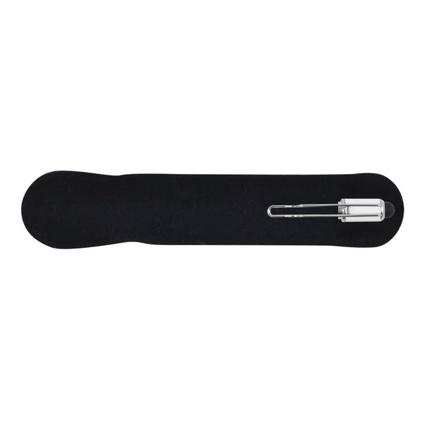 A stylus pen featured on a black velvet background, showcasing its sleek design and metallic clip. A stylus pen featured on a black velvet background, showcasing its sleek design and metallic clip.