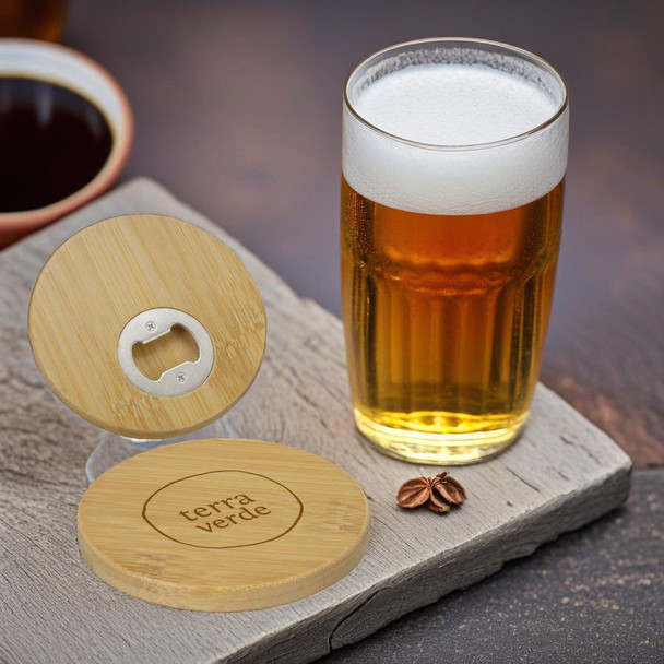 Bamboo Bottle Opener Coaster - Round