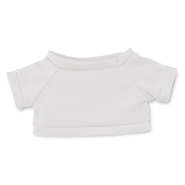 A white, short-sleeved top for plush toys, featuring a ribbed texture and classic styling.
