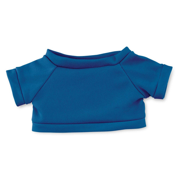 A blue plush toy shirt featuring a relaxed neckline and short sleeves, designed for clothing accessories.
