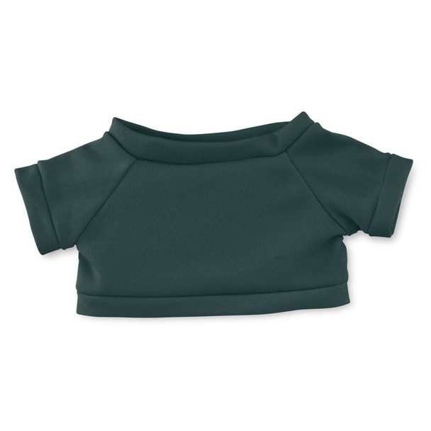 A green plush top with short sleeves and a rounded neckline. It has a smooth texture and simple design.