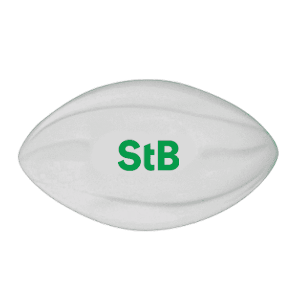 A 135mm white football with a green logo, designed for leisure and outdoor activities.