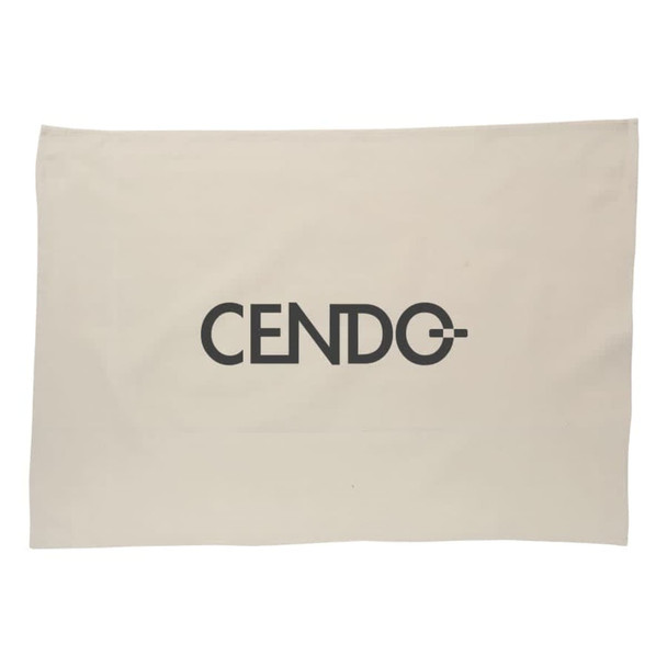 A cream cotton tea towel featuring a large black logo in the centre. A cream cotton tea towel featuring a large black logo in the centre.