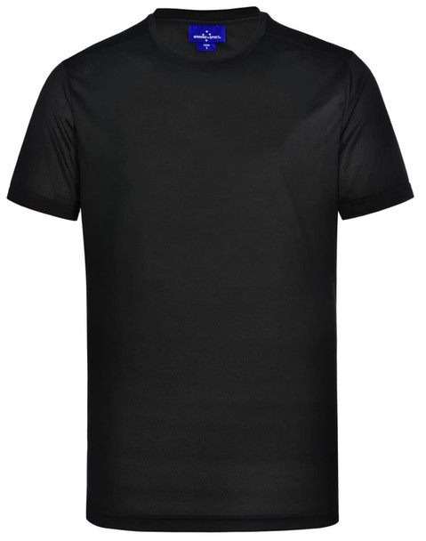 Men's ultra lightweight performance short-sleeve tee in black, featuring a logo on the tag. Men's ultra lightweight performance short-sleeve tee in black, featuring a logo on the tag.