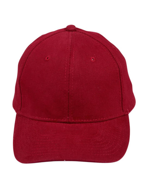 A red heavy brushed cotton cap with a curved brim and adjustable strap at the back. It features a logo. A red heavy brushed cotton cap with a curved brim and adjustable strap at the back. It features a logo.