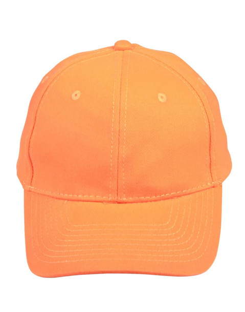 An orange heavy brushed cotton cap with stitching details and a curved brim. It features a logo on the front. An orange heavy brushed cotton cap with stitching details and a curved brim. It features a logo on the front.