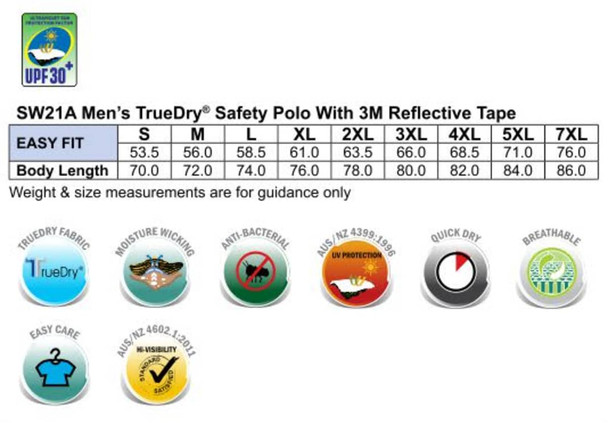 Men's TrueDry Safety L/S polo shirt featuring 3M reflective tape in various sizes. Includes branding and safety certifications. Men's TrueDry Safety L/S polo shirt featuring 3M reflective tape in various sizes. Includes branding and safety certifications.