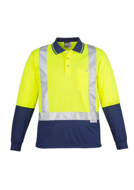 Mens Hi Vis Spliced Long Sleeve Polo - Shoulder Taped