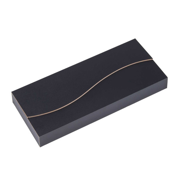 A sleek black gift box with a wavy design on the top, suitable for packaging kitchenware or gourmet items.
