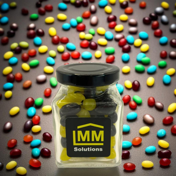 Small Square Glass Jar with Jelly Beans 100g