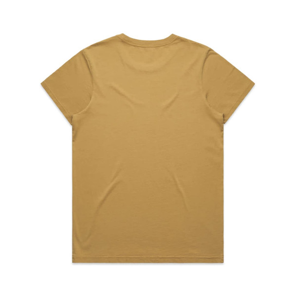 A plain, faded maple-coloured T-shirt with short sleeves and a simple back design. It features a logo.