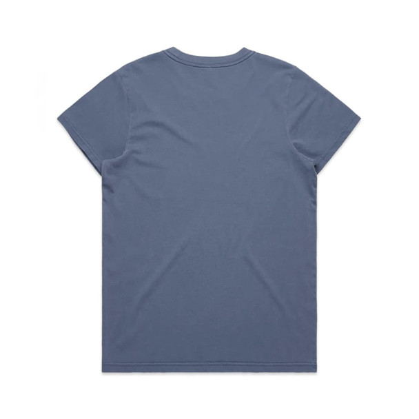 A blue T-shirt featuring a simple design, with a logo on the back. It has short sleeves and a round neck.