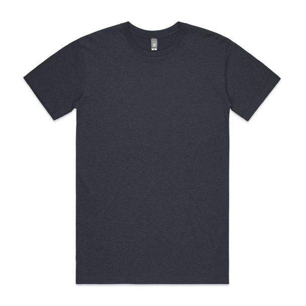 A dark grey T-shirt with a basic crew neckline and short sleeves, featuring a branding logo.