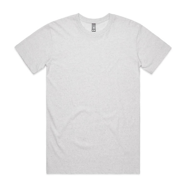 A light grey T-shirt with short sleeves and a round neck. It features a logo on the tag.