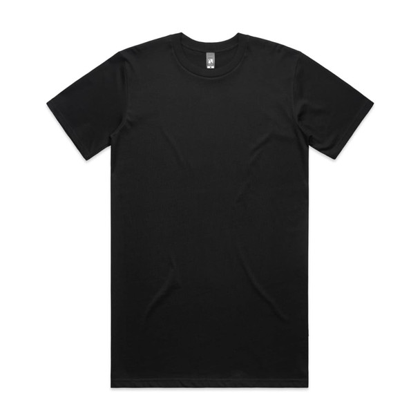 A black classic t-shirt with short sleeves and a logo on the neckline.