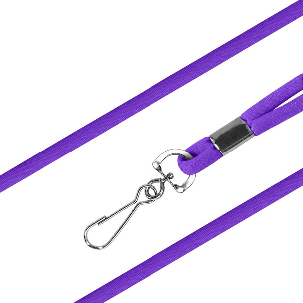 A purple poly rope lanyard with a silver metal clip attachment. Features a simple design suitable for various uses.